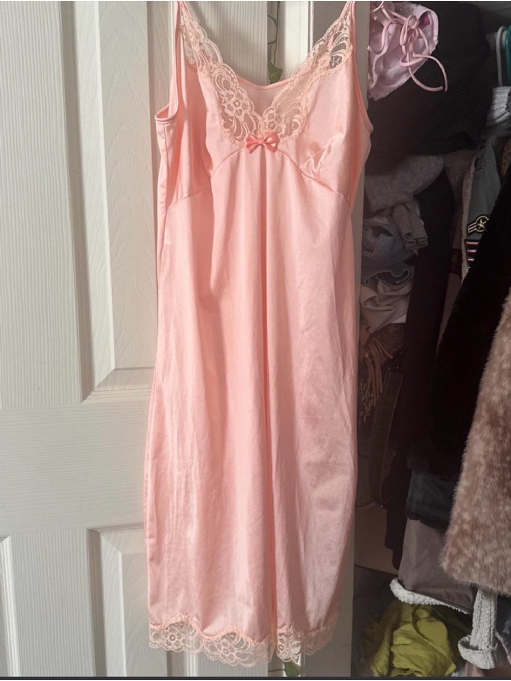 Vintage Pink Lace-Trim Satin Slip Dress